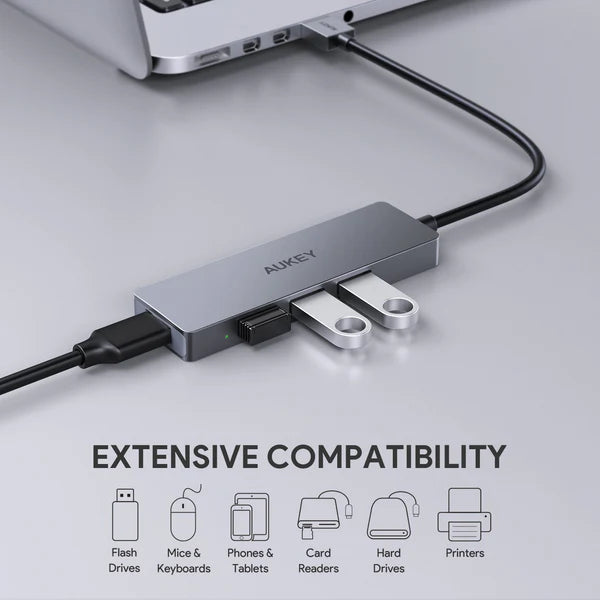 Hub USB 3.0 Aukey CB-H36 a 4 Porte – Espansione Ultra-Rapida in Alluminio