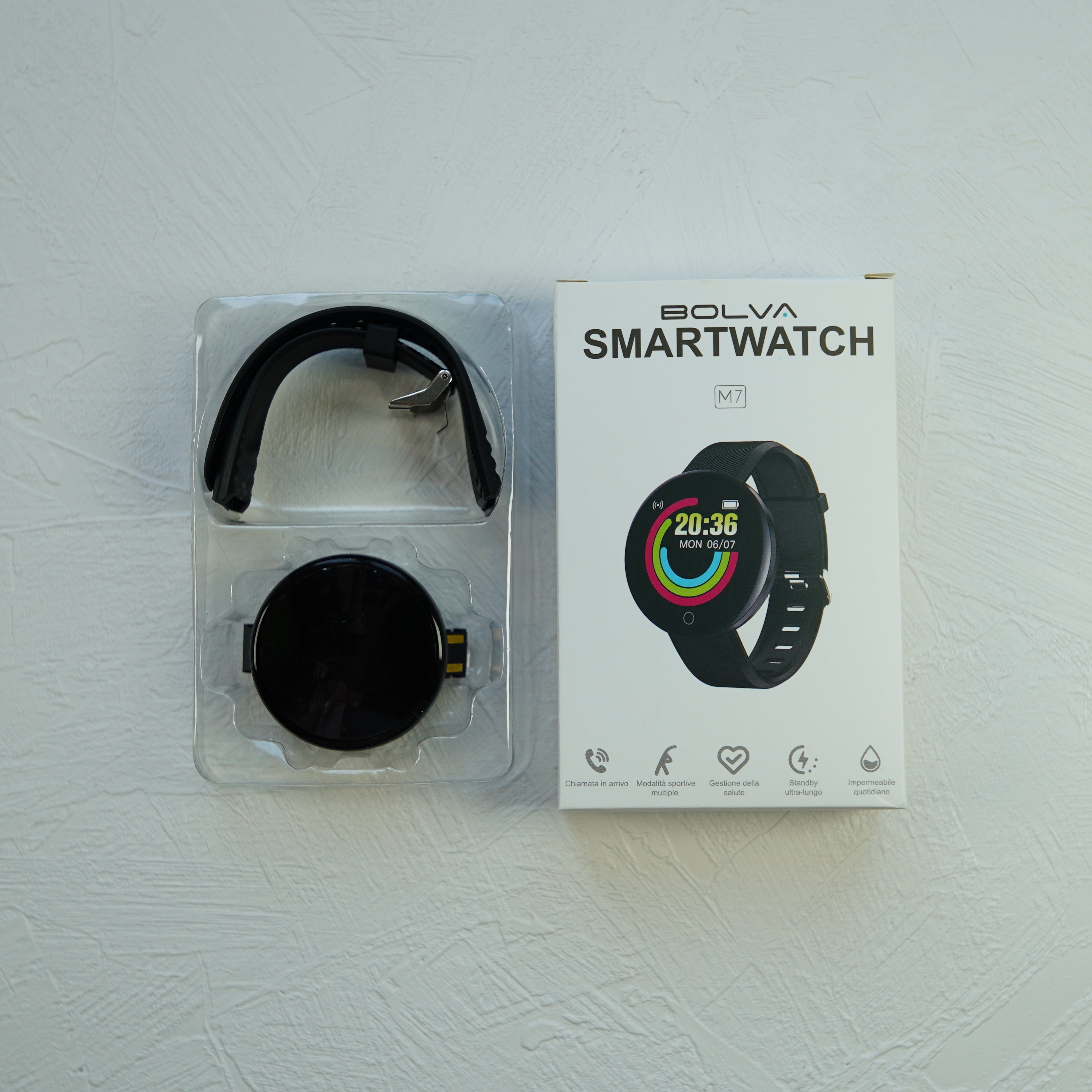 Smartwatch BOLVA M7 Rastreador de actividad | Llamadas entrantes, Gestión de la salud y Múltiples modos deportivos | Negro