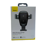 Baseus Metal Gravity Wireless Charger – Soporte de Coche con Carga Rápida Qi, Soporte de Gravedad de Aluminio y Clip de Ventilación (Negro Cromado)