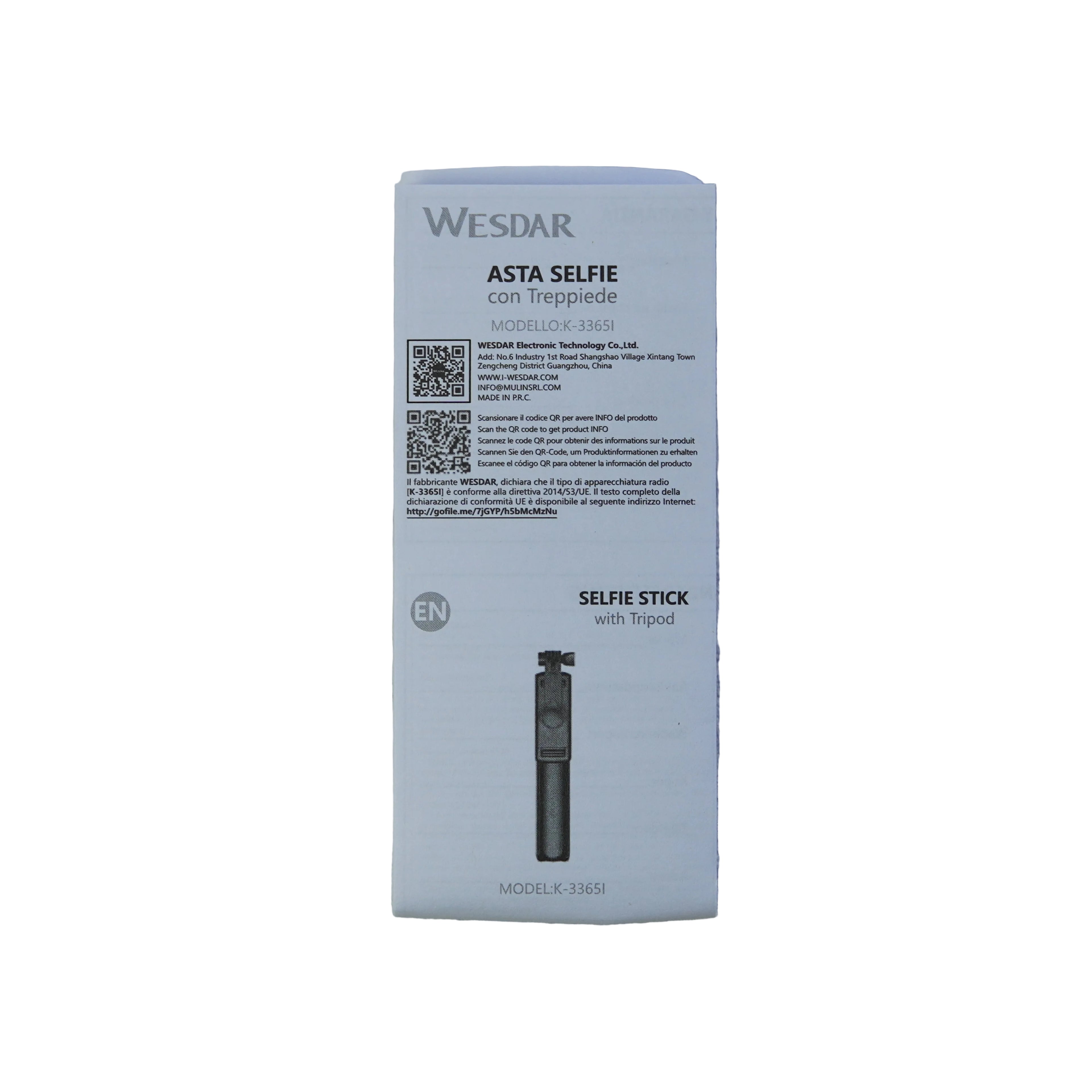 Wesdar K-3365I Selfie Stick Professionale – Asta Allungabile in Acciaio Inox con Telecomando Bluetooth Rimovibile e Funzione Treppiede