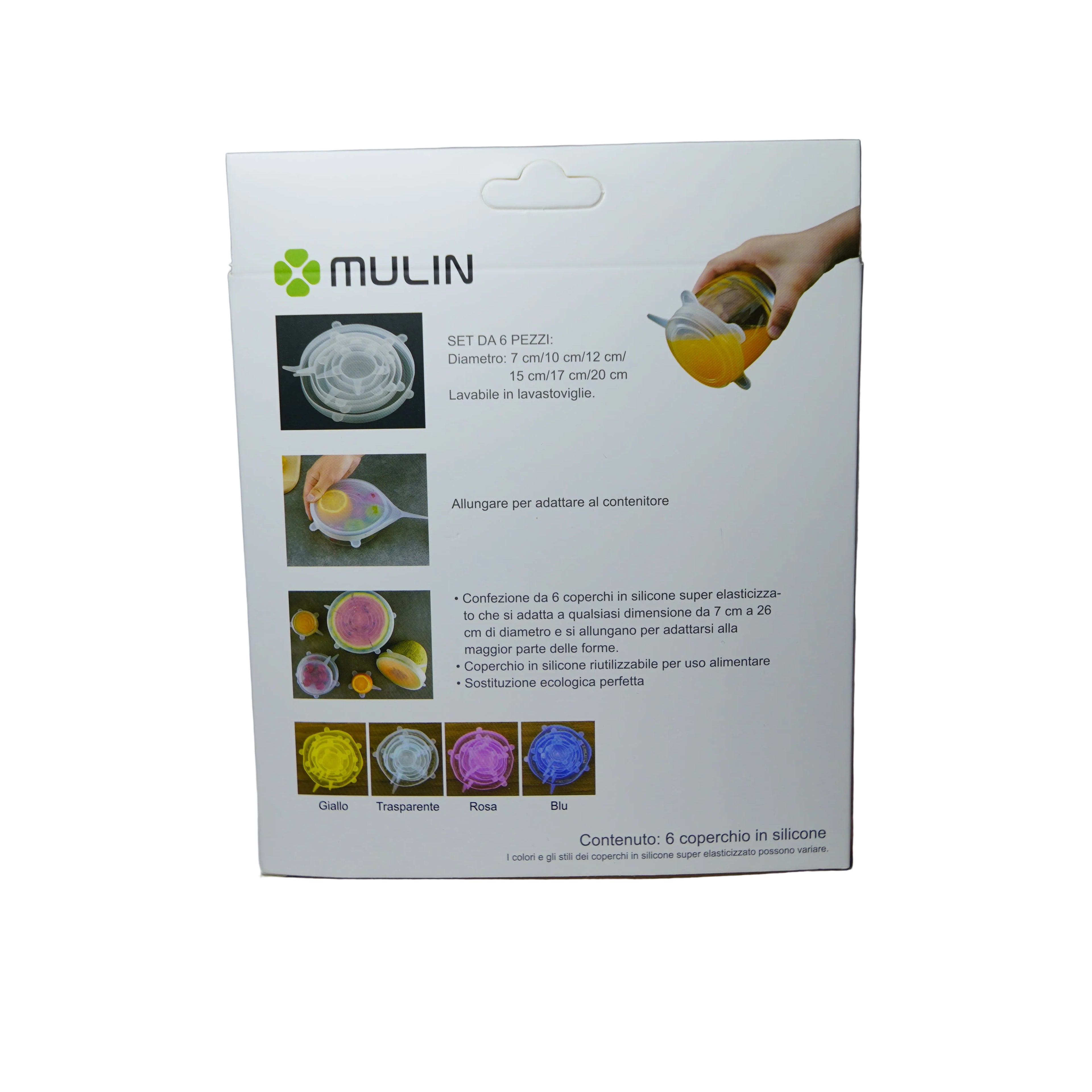 Set di 6 Coperchi in Silicone Super Elasticizzati MULIN – Riutilizzabili, Ermetici e Universali per Alimenti