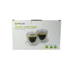 Juego de 2 tazas de café de doble pared de cristal de borosilicato MULIN – 80 ml con platillos, aislamiento térmico para bebidas frías y calientes