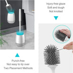 EWEIMA Antibacterial Silicone Toilet Brush - Modern Freestanding or Wall-Mounted Toilet Brush Holder Set