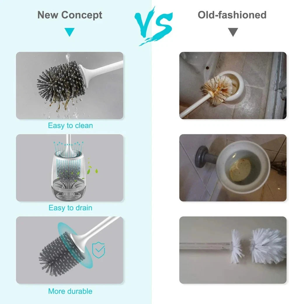 EWEIMA Antibacterial Silicone Toilet Brush - Modern Freestanding or Wall-Mounted Toilet Brush Holder Set